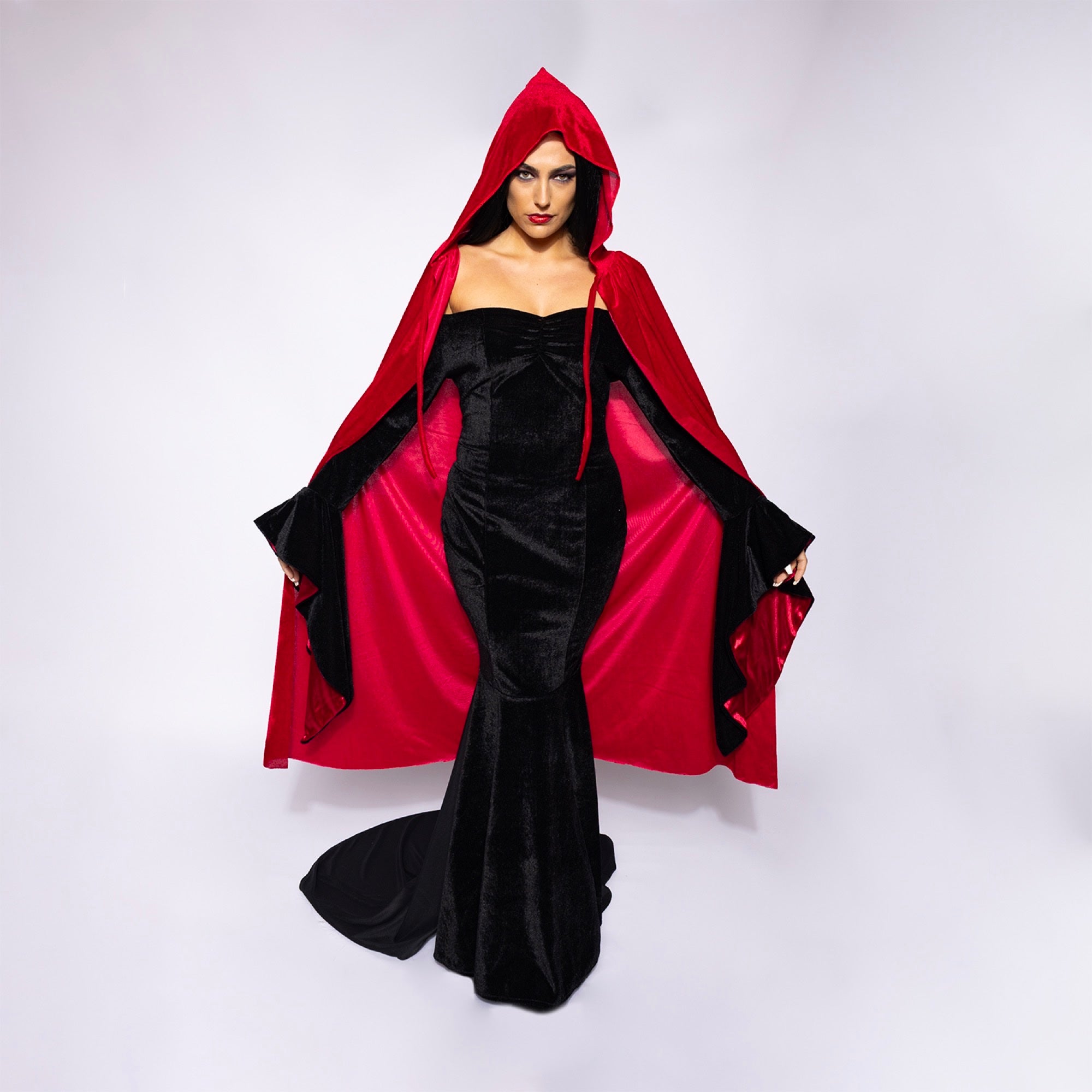 Hooded Velvet Cape, Blood Red