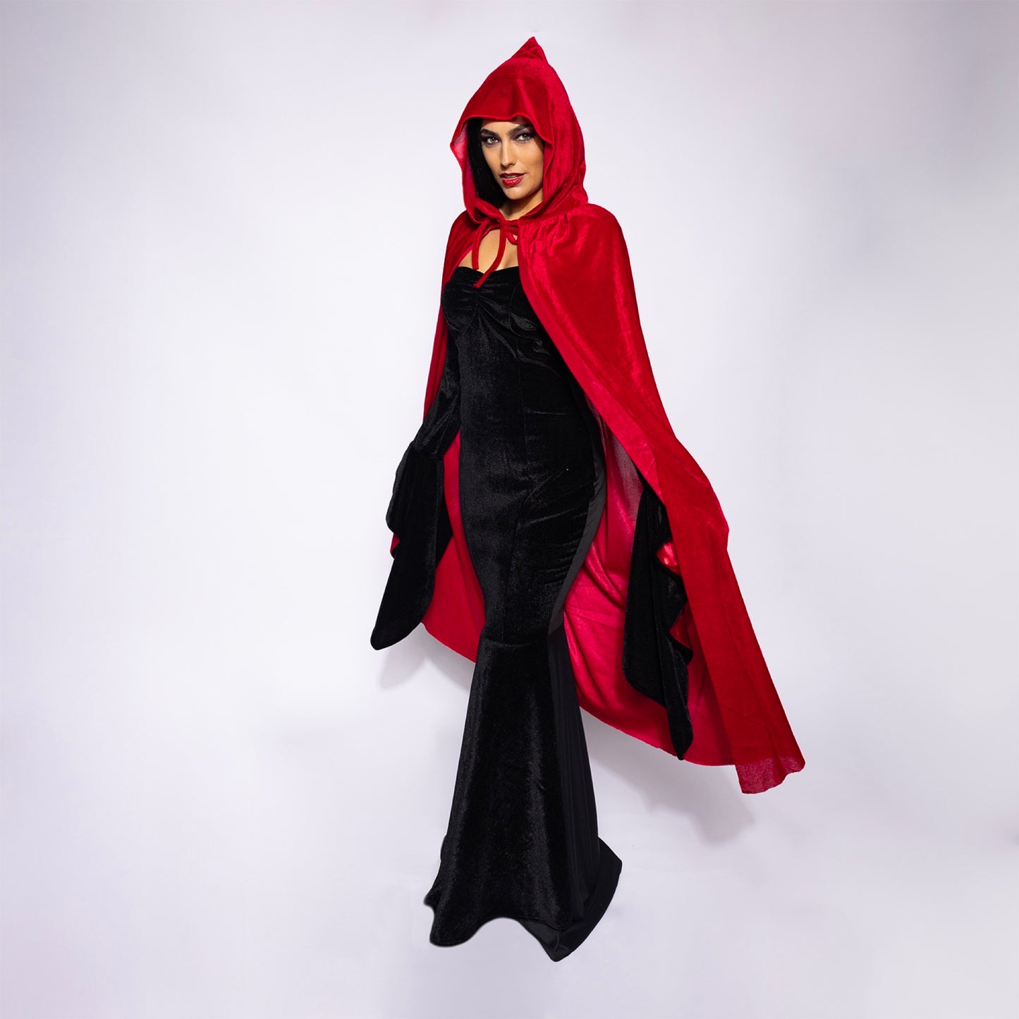 Hooded Velvet Cape, Blood Red