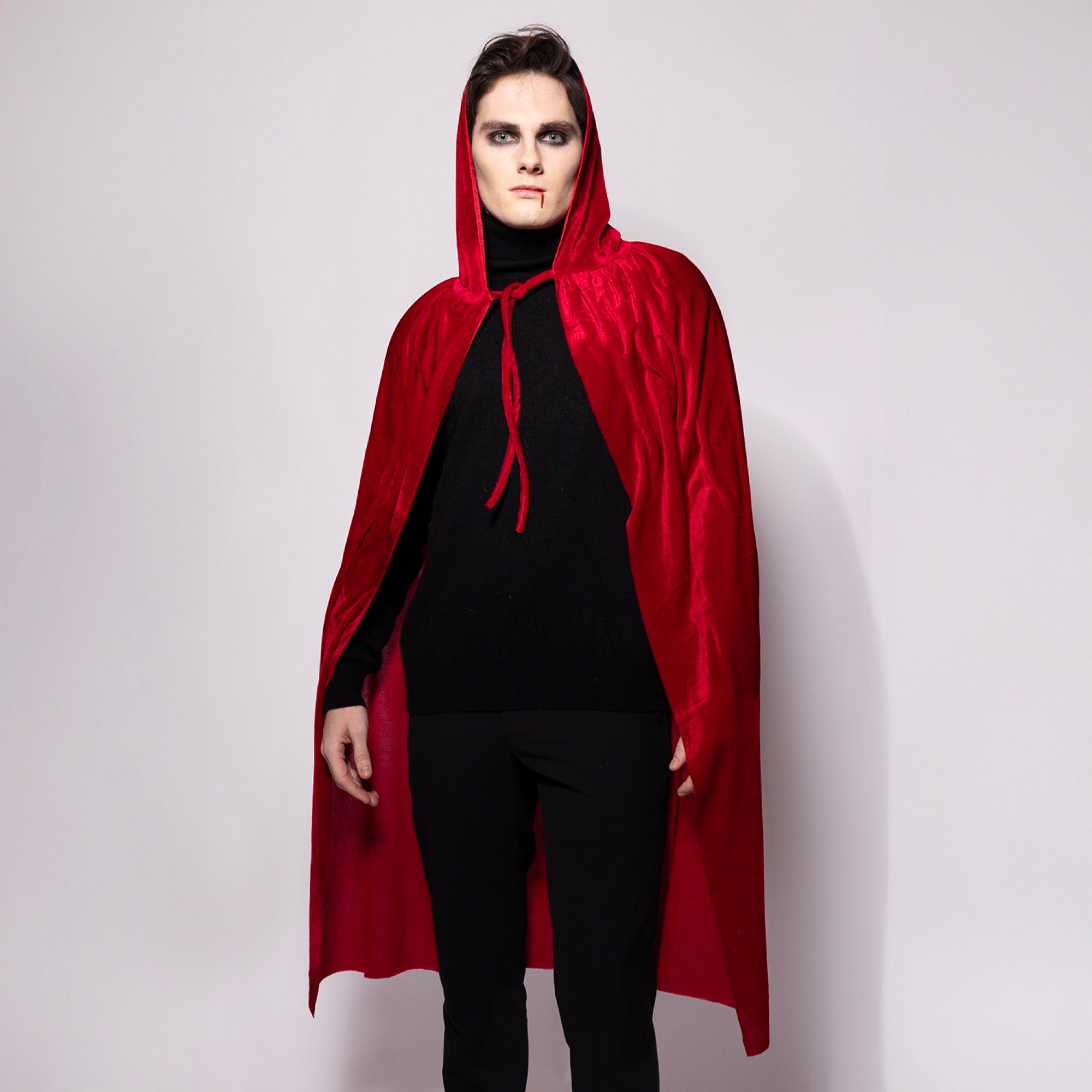 Hooded Velvet Cape, Blood Red