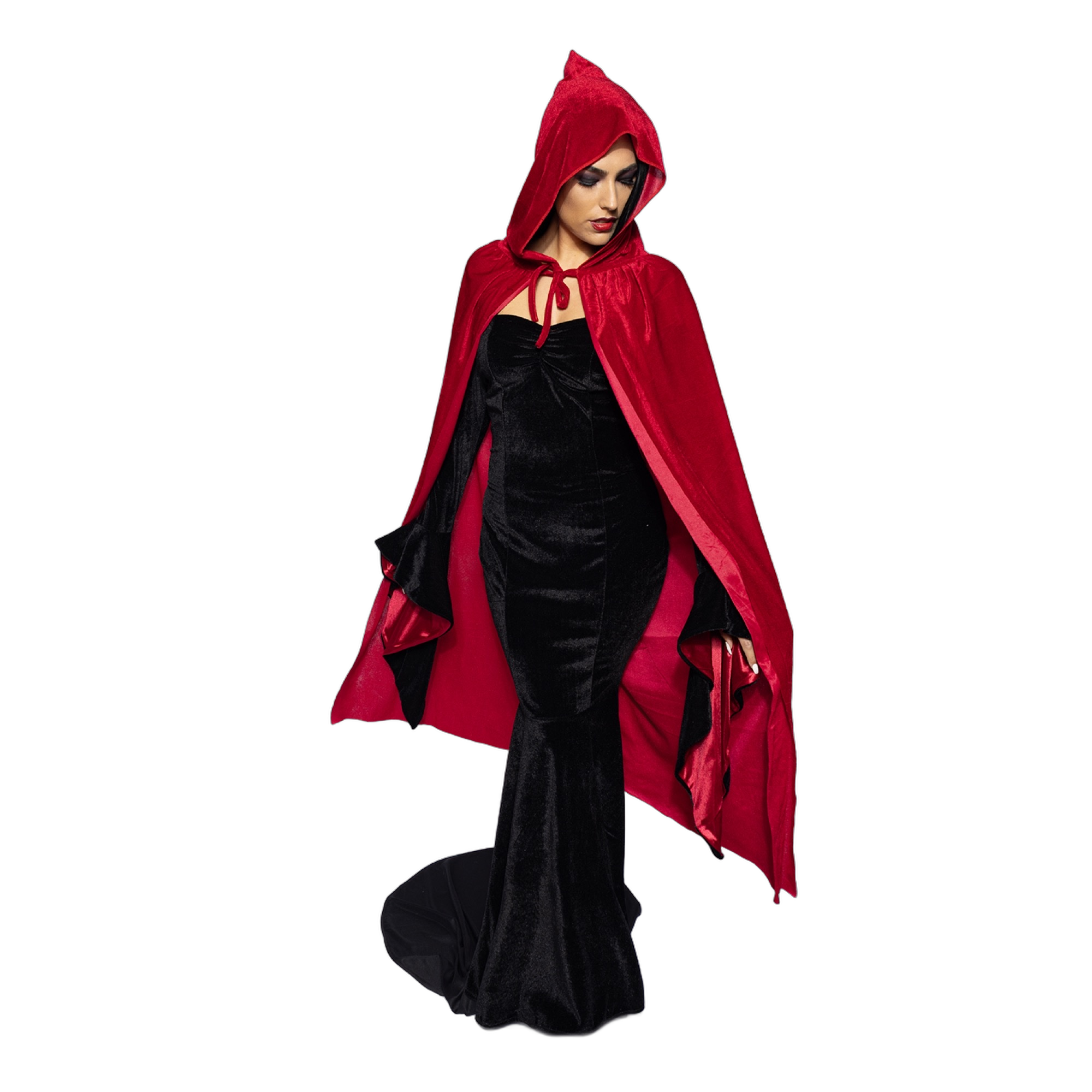 Hooded Velvet Cape, Blood Red