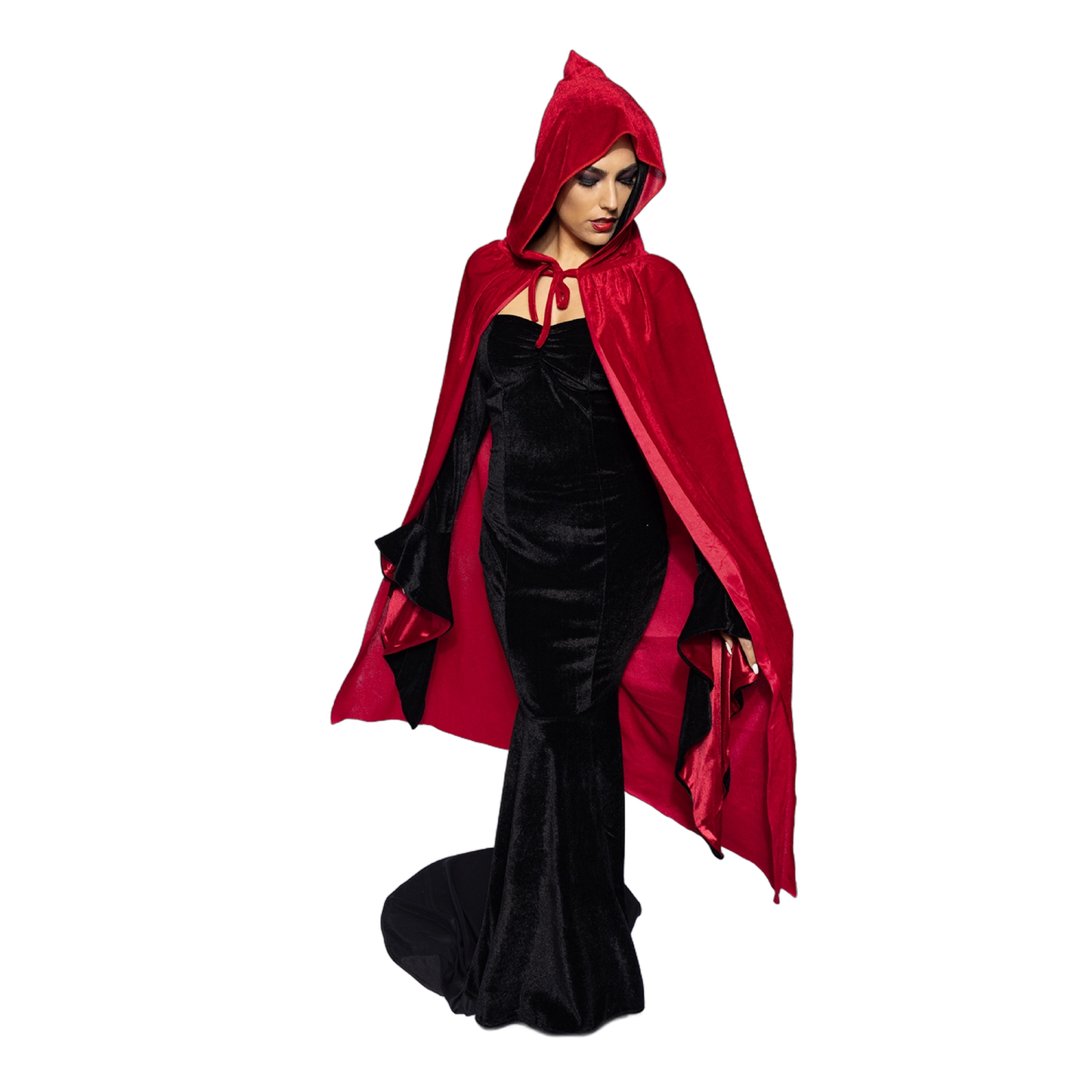 Hooded Velvet Cape, Blood Red