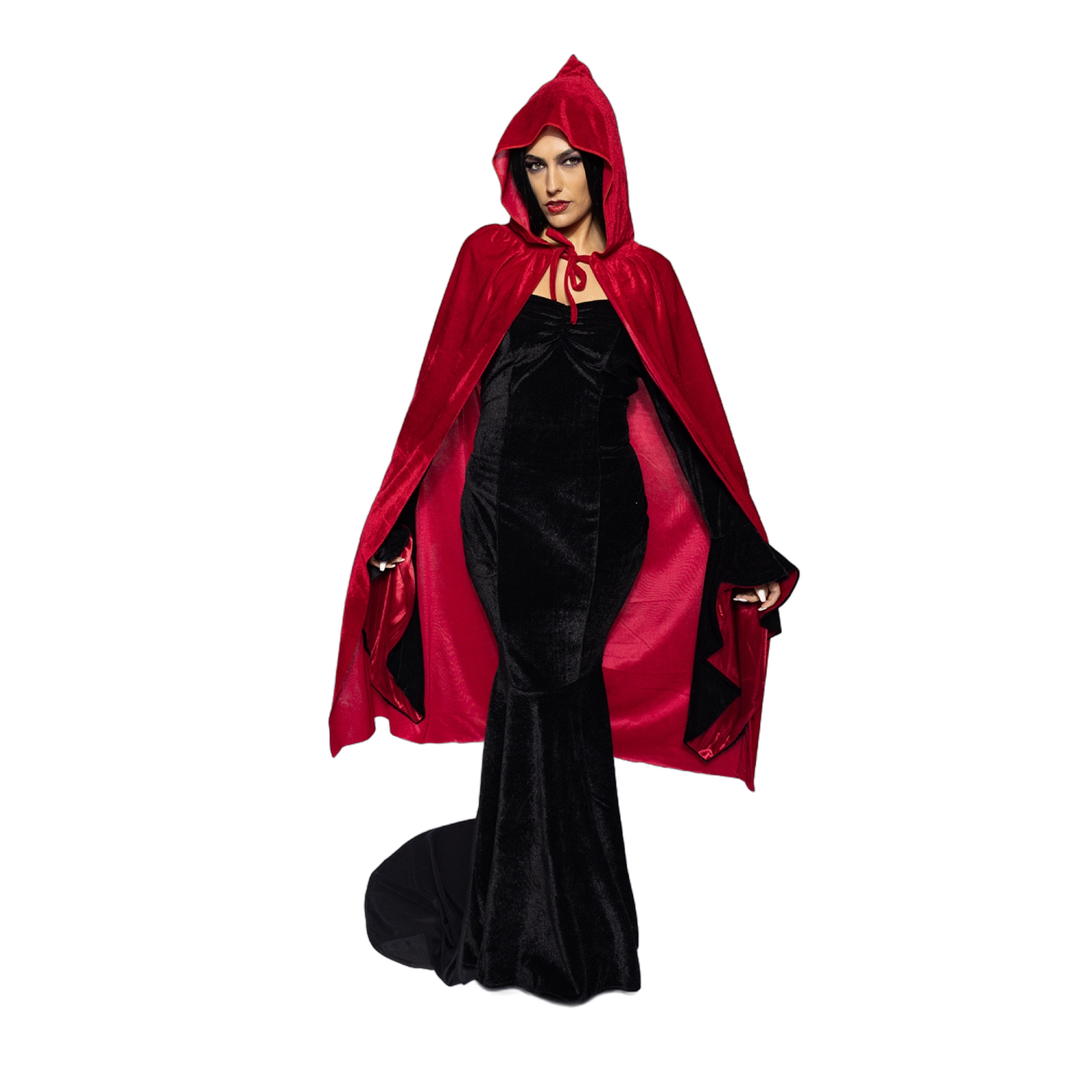 Hooded Velvet Cape, Blood Red