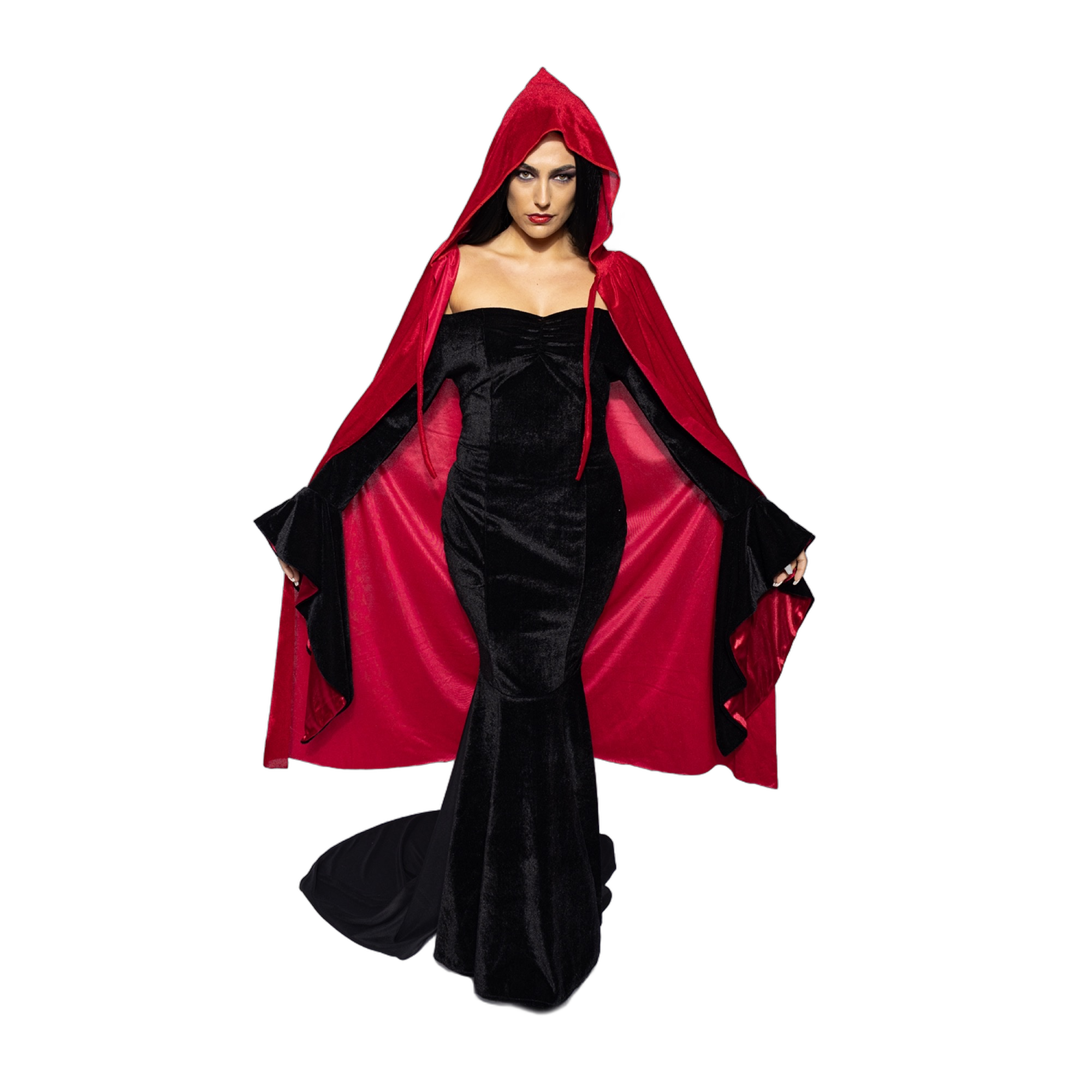 Hooded Velvet Cape, Blood Red