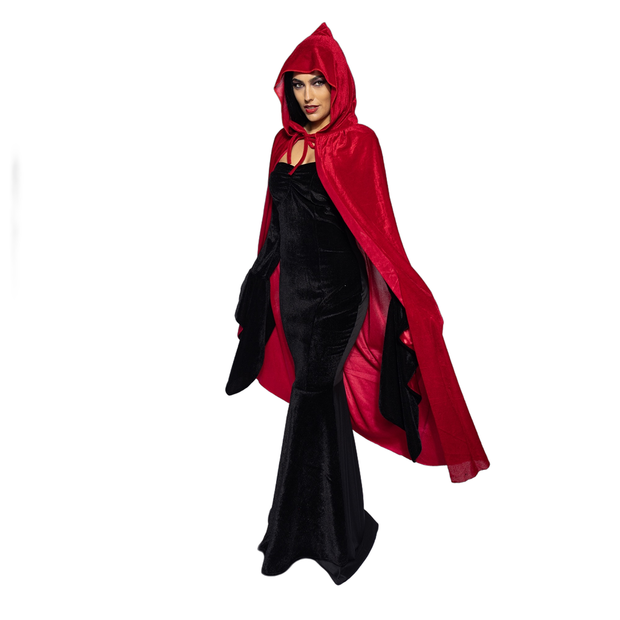Hooded Velvet Cape, Blood Red