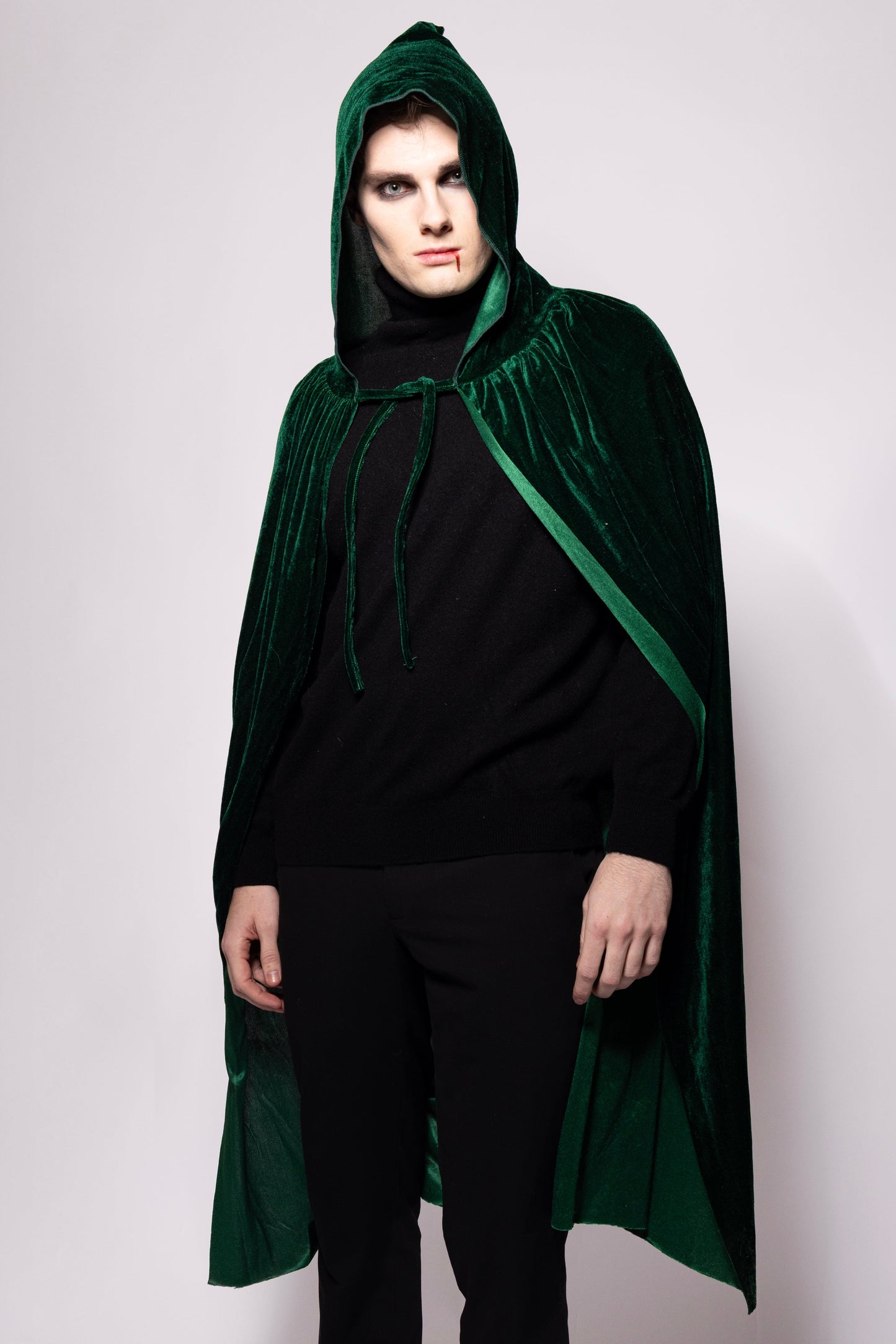 Hooded Velvet Cape, Emerald Velvet