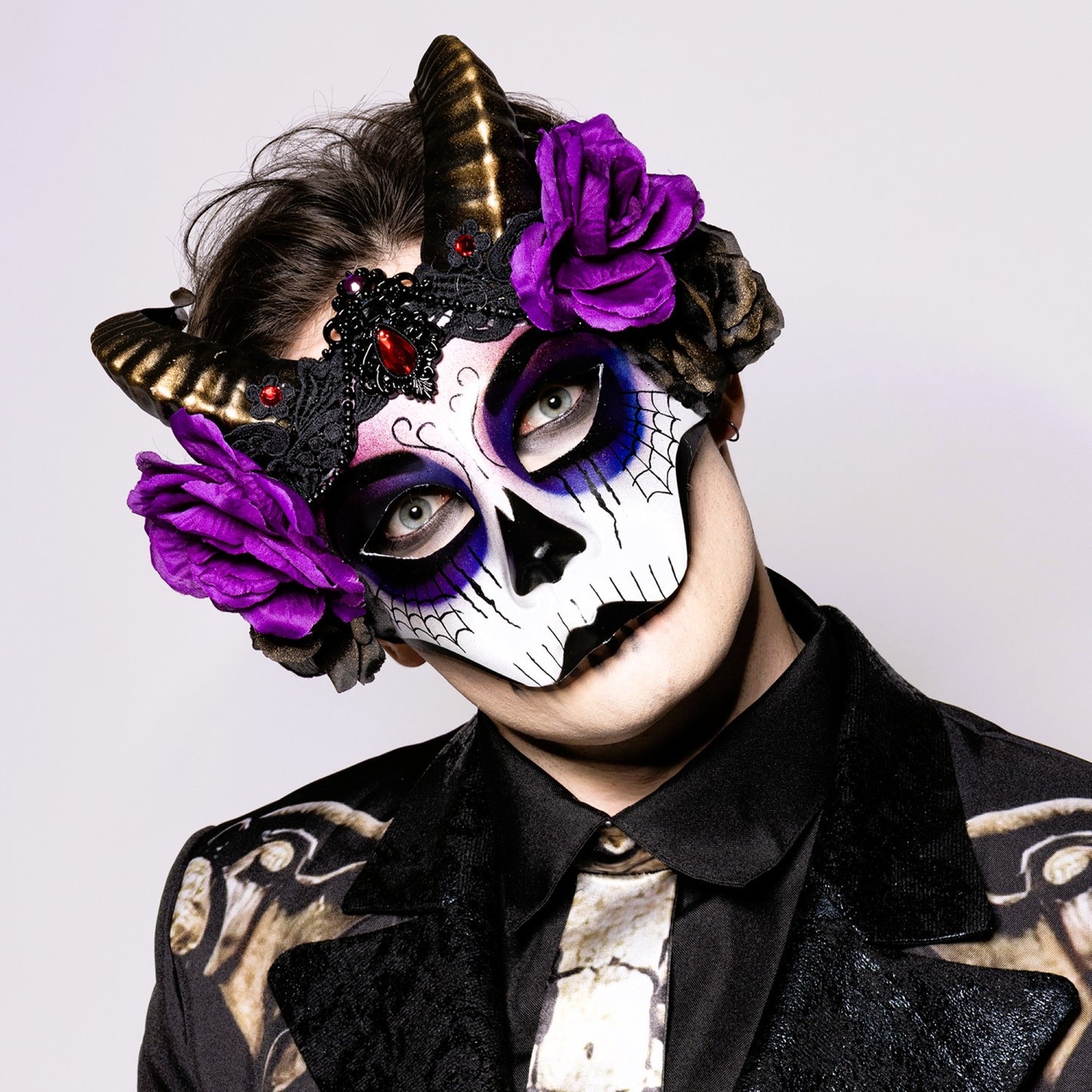 Day of The Dead, Horned, Floral Mask
