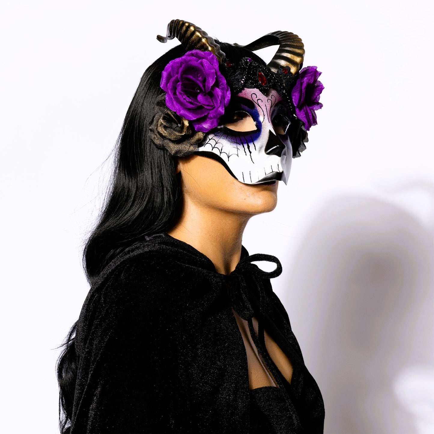 Day of The Dead, Horned, Floral Mask