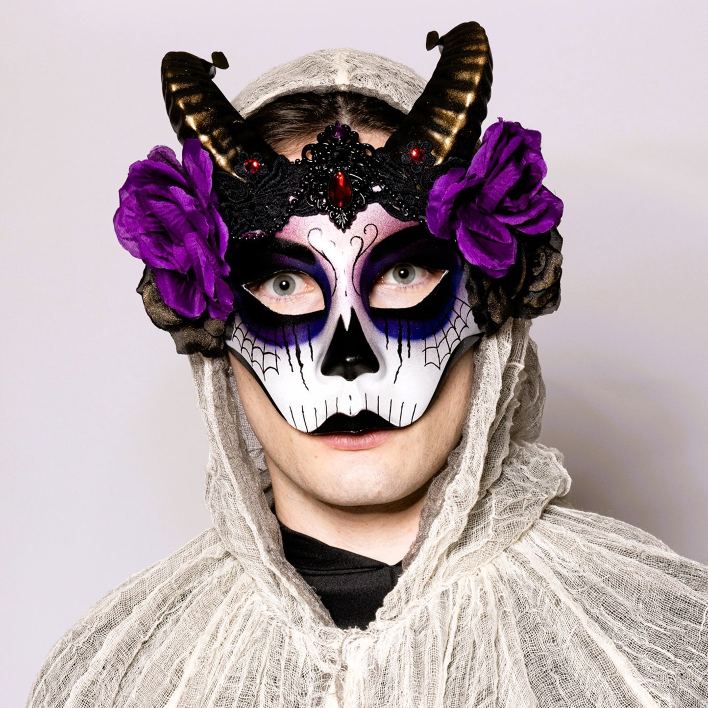 Day of The Dead, Horned, Floral Mask