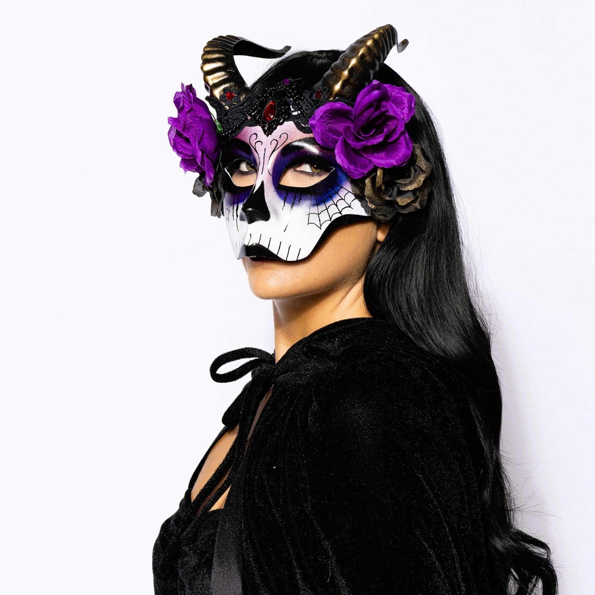 Day of The Dead, Horned, Floral Mask