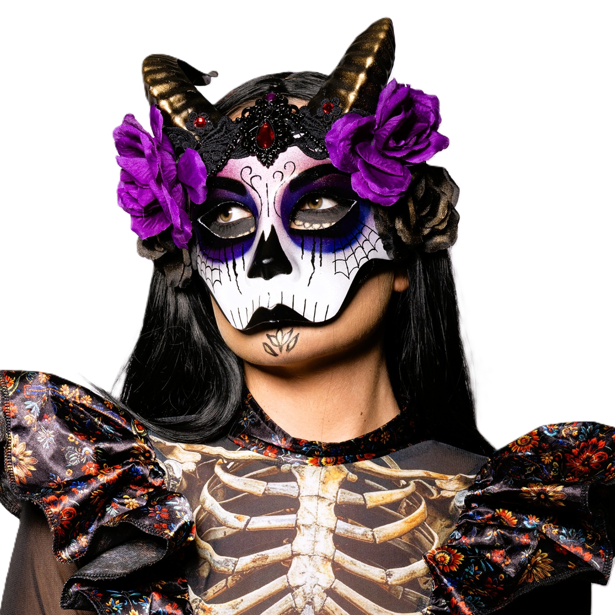 Day of The Dead, Horned, Floral Mask