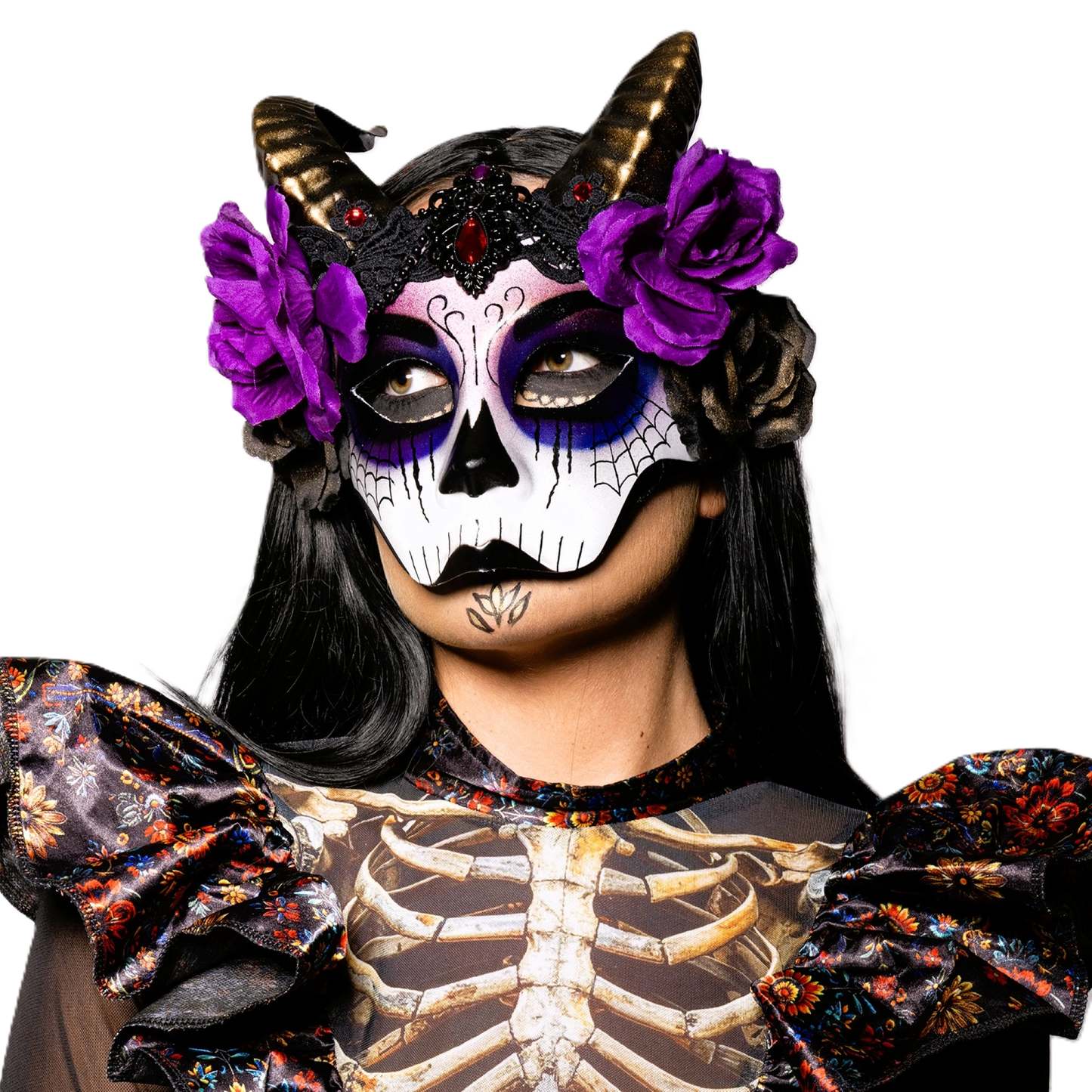 Day of The Dead, Horned, Floral Mask