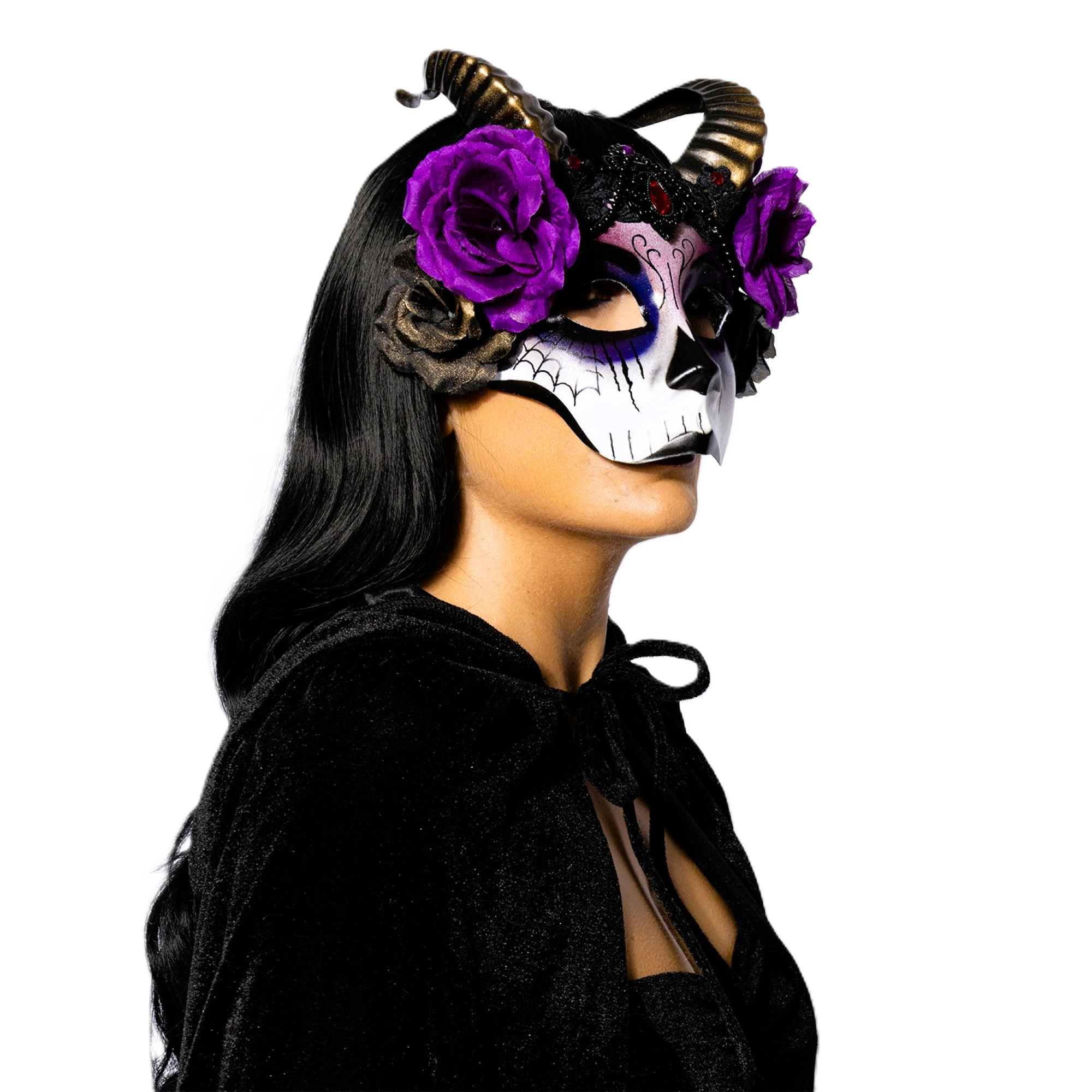 Day of The Dead, Horned, Floral Mask
