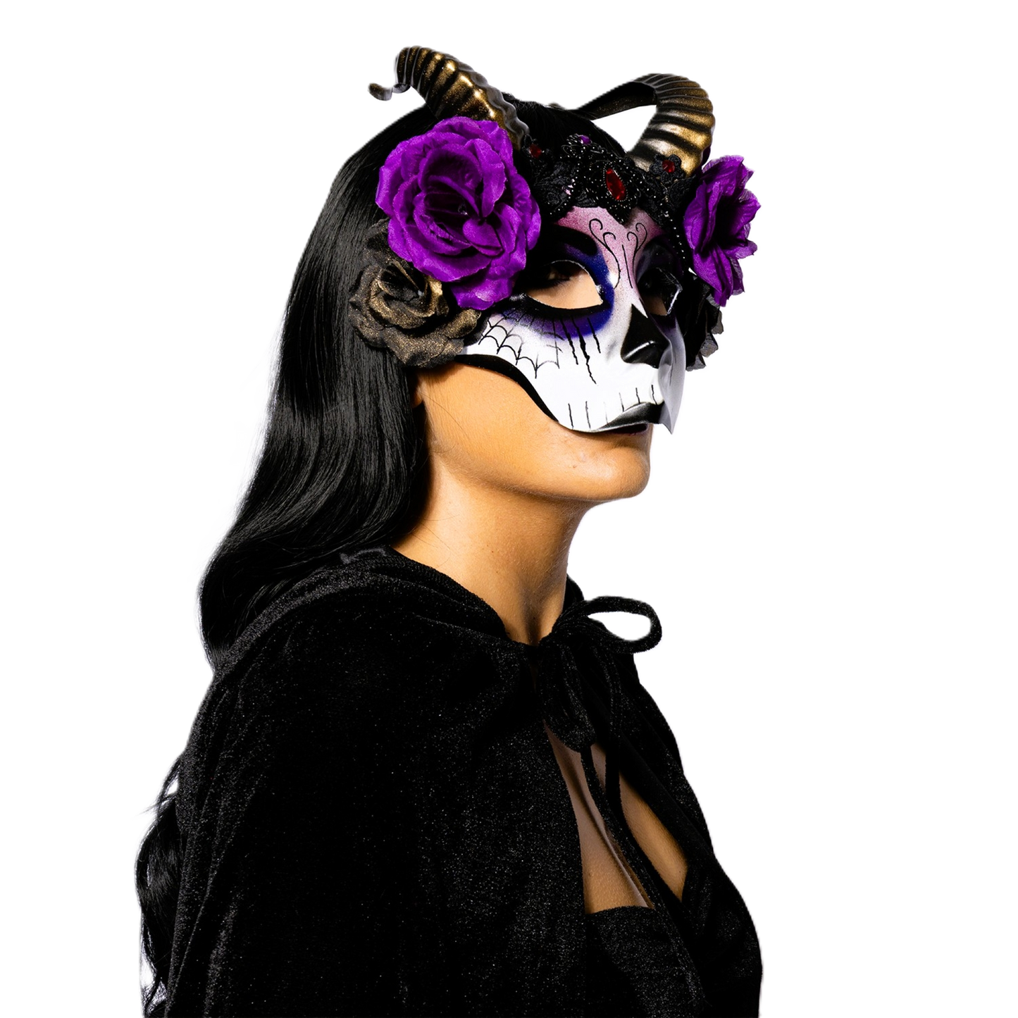 Day of The Dead, Horned, Floral Mask