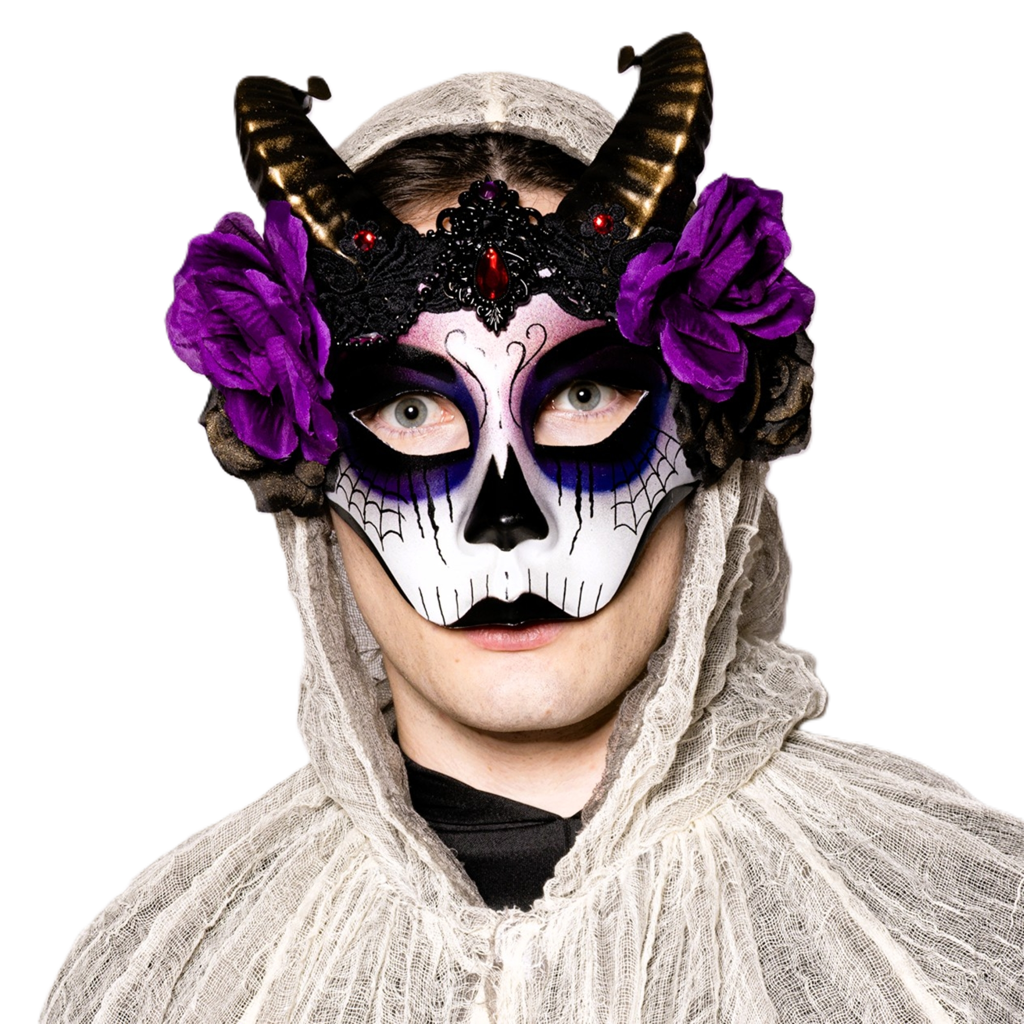 Day of The Dead, Horned, Floral Mask