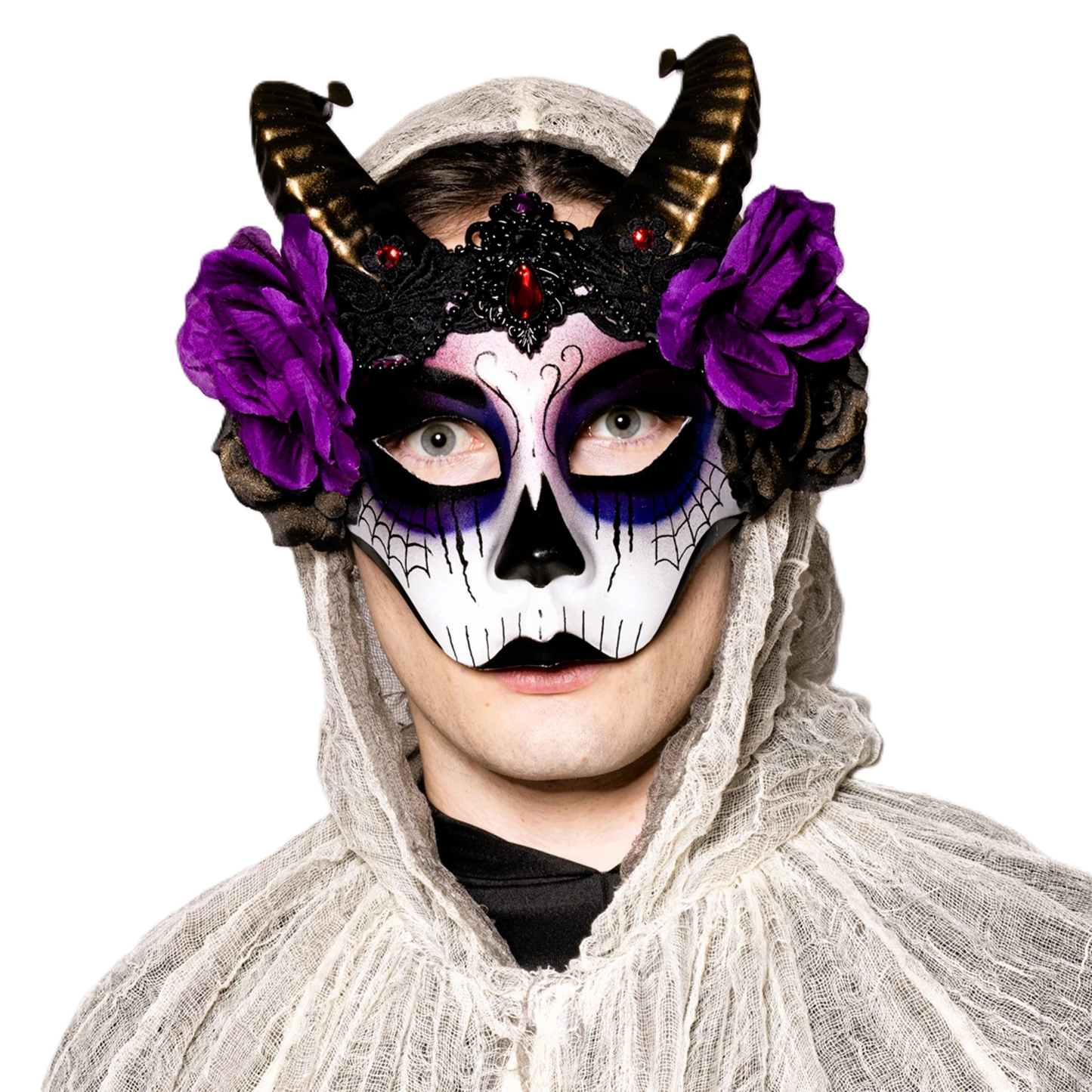 Day of The Dead, Horned, Floral Mask