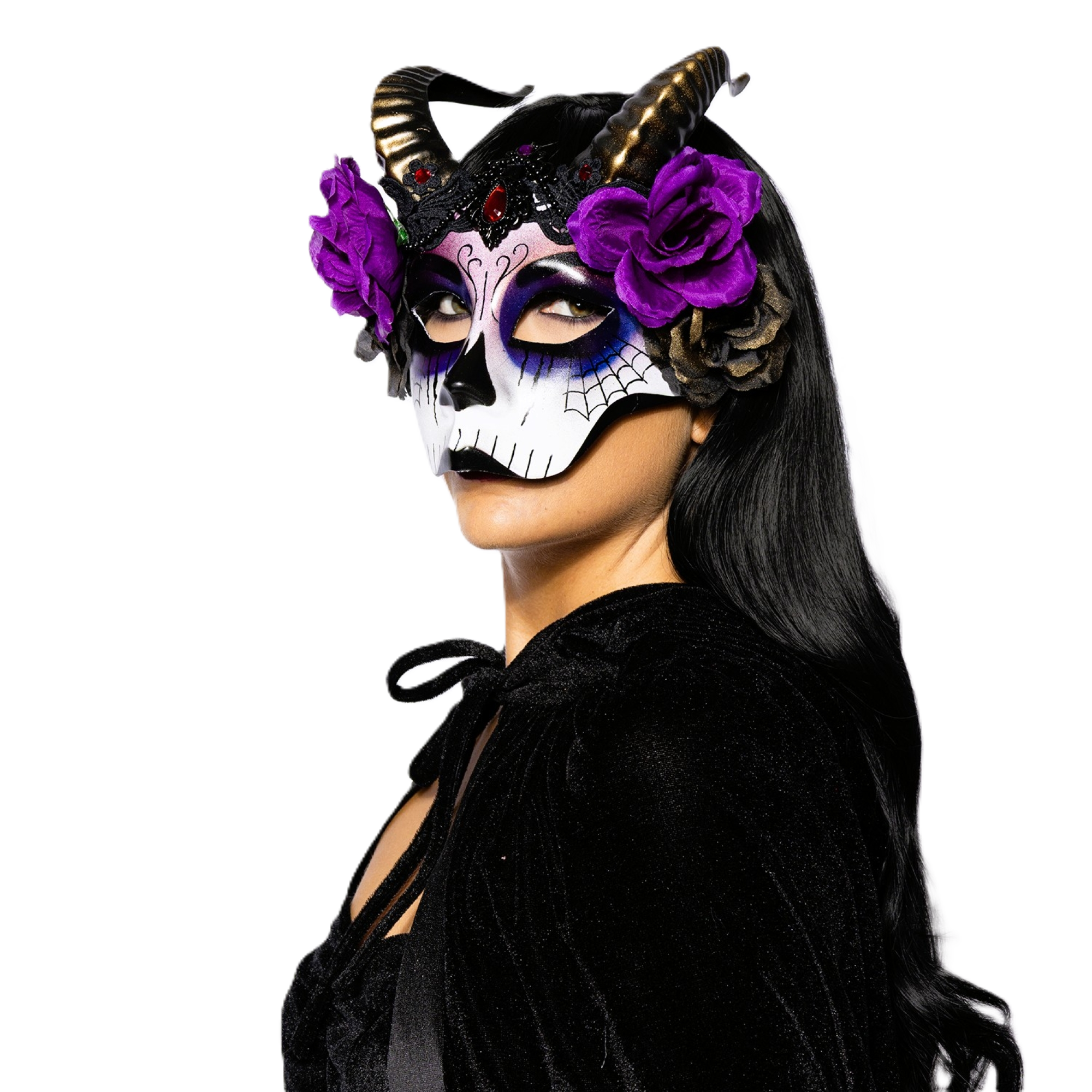 Day of The Dead, Horned, Floral Mask