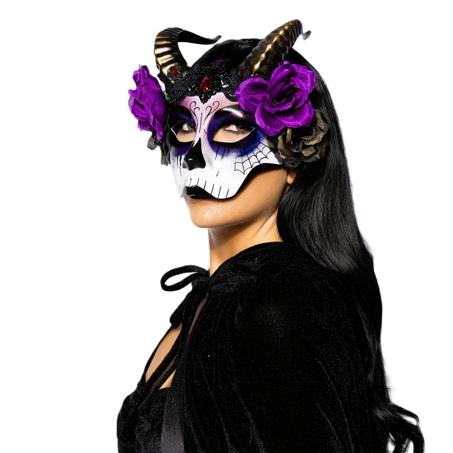 Day of The Dead, Horned, Floral Mask
