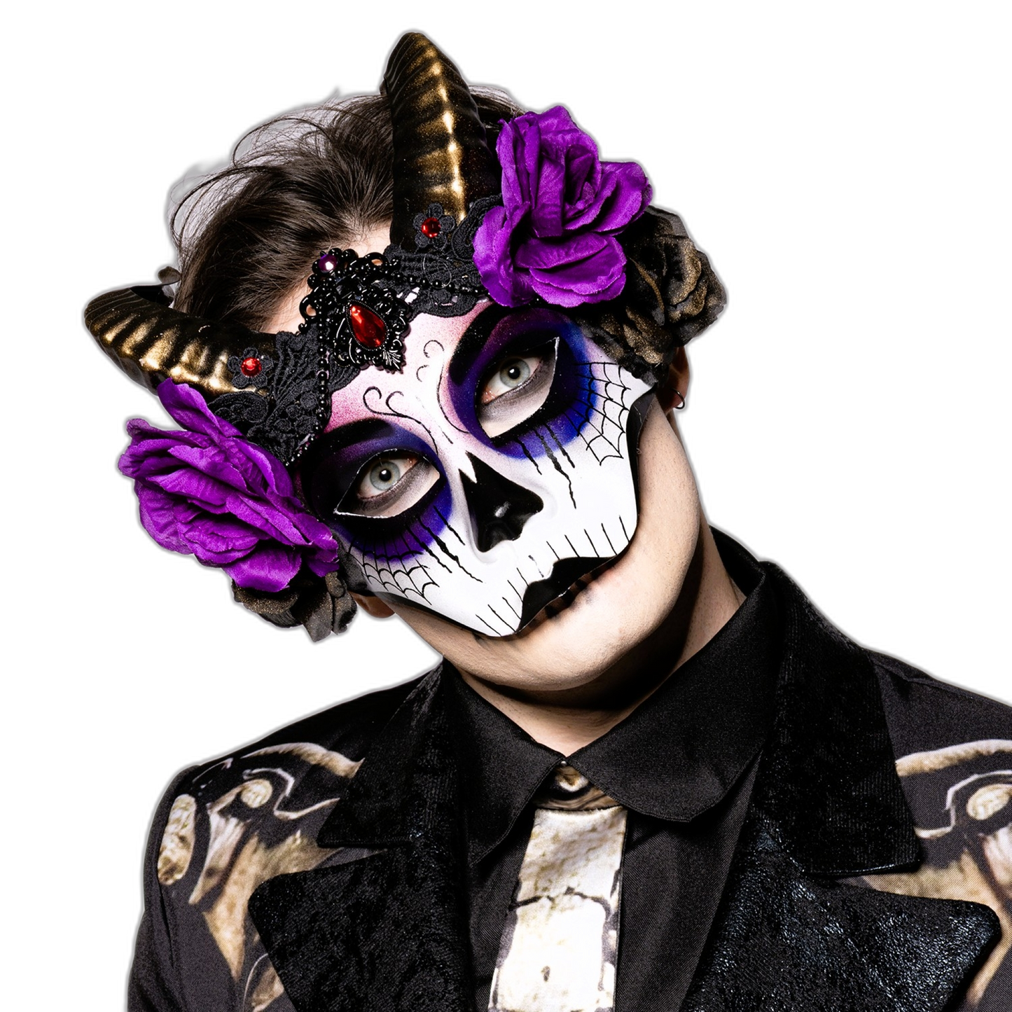 Day of The Dead, Horned, Floral Mask