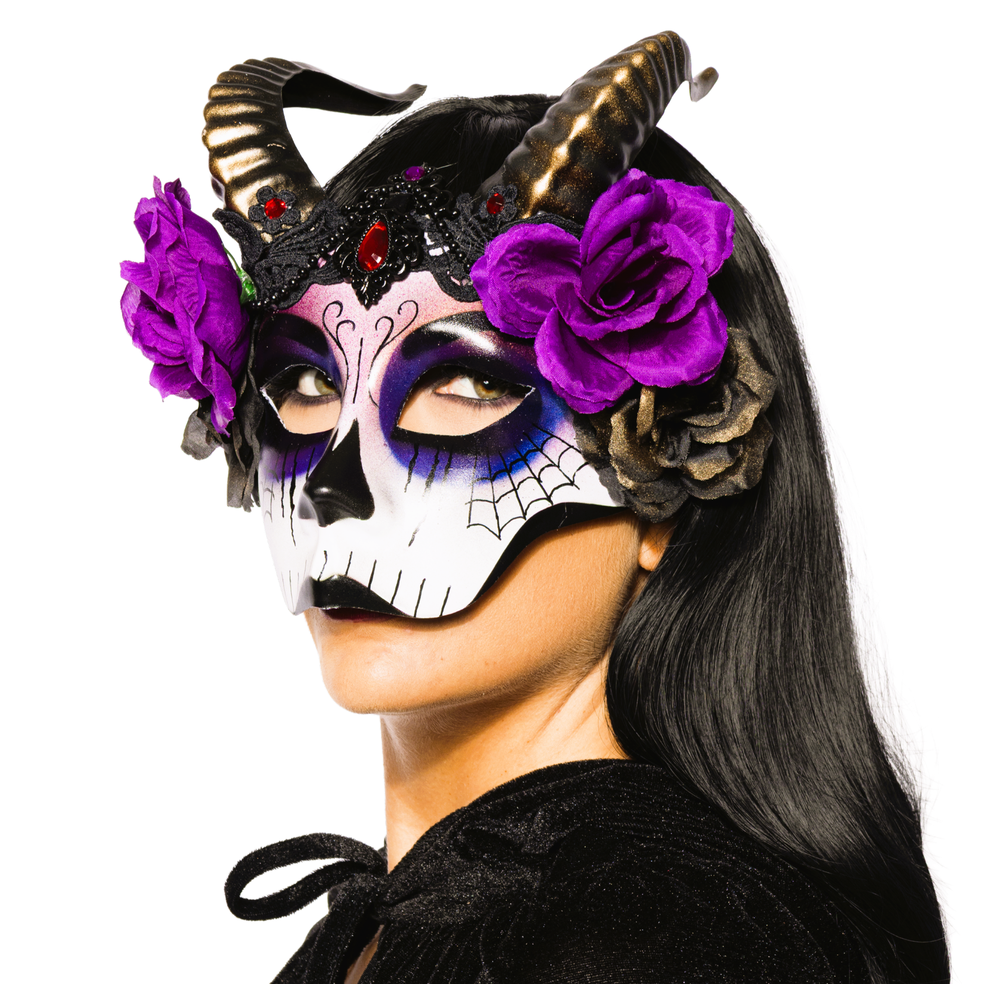 Day of The Dead, Horned, Floral Mask