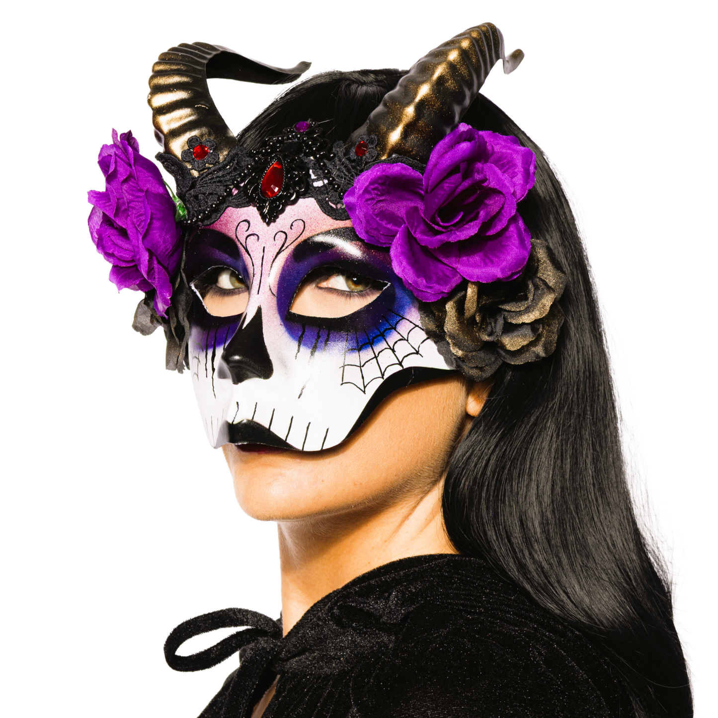 Day of The Dead, Horned, Floral Mask