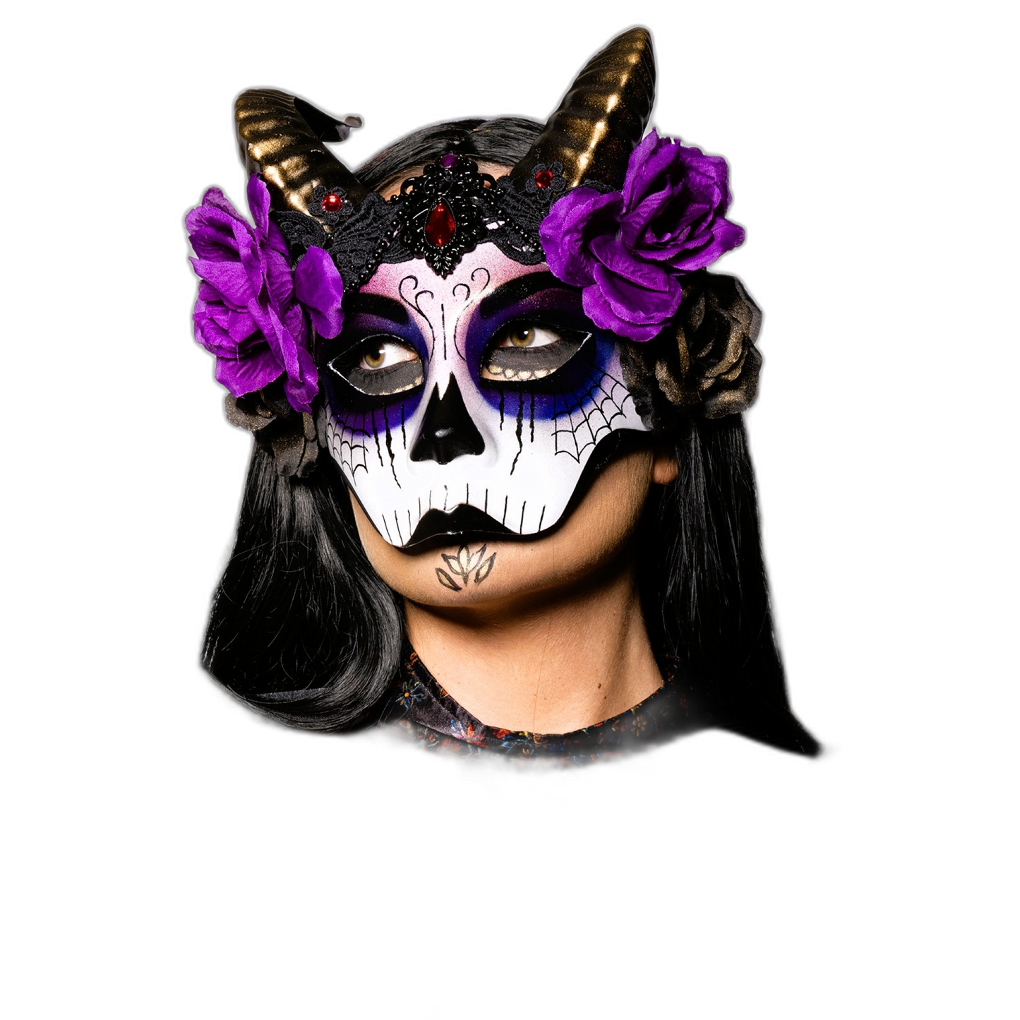 Day of The Dead, Horned, Floral Mask