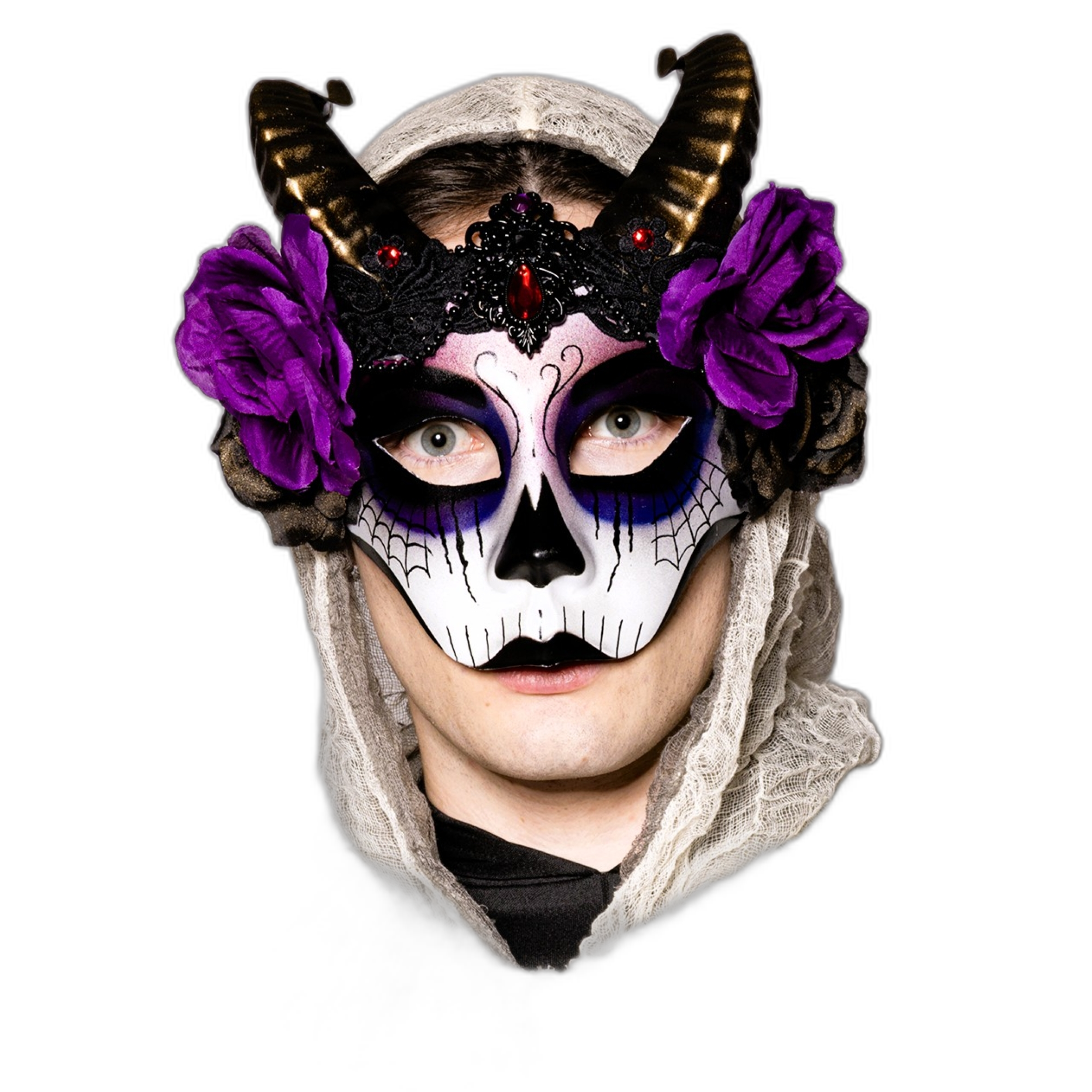 Day of The Dead, Horned, Floral Mask